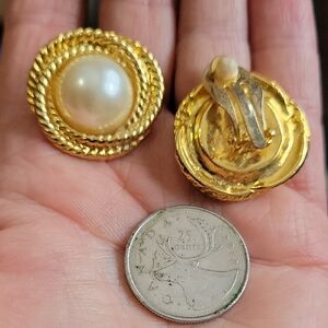 Elegant Gold and Cream Clip-On Earrings